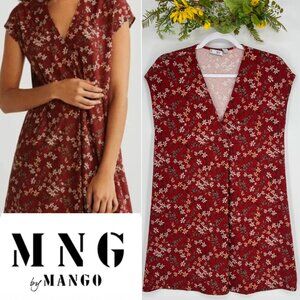 MNG‎ Mango Red Floral V-Neck Mini Dress XS Boho Cottagecore Fall Chic Feminine